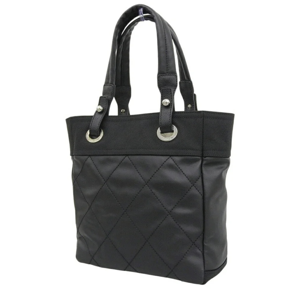 CHANEL Black Coated Canvas Tote Bag